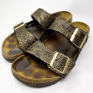 Birkenstock Metallic gold Snake-Print Two-Strap Sandals size 39 L8M6